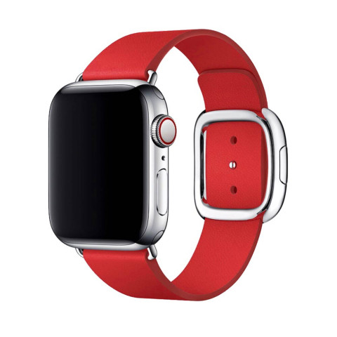 Шкіряний ремінець Modern Buckle Leather на Apple Watch 42/44/45mm Silver/Red Шкіряний ремінець Modern Buckle Leather на Apple Watch 42/44/45mm Silver/Red